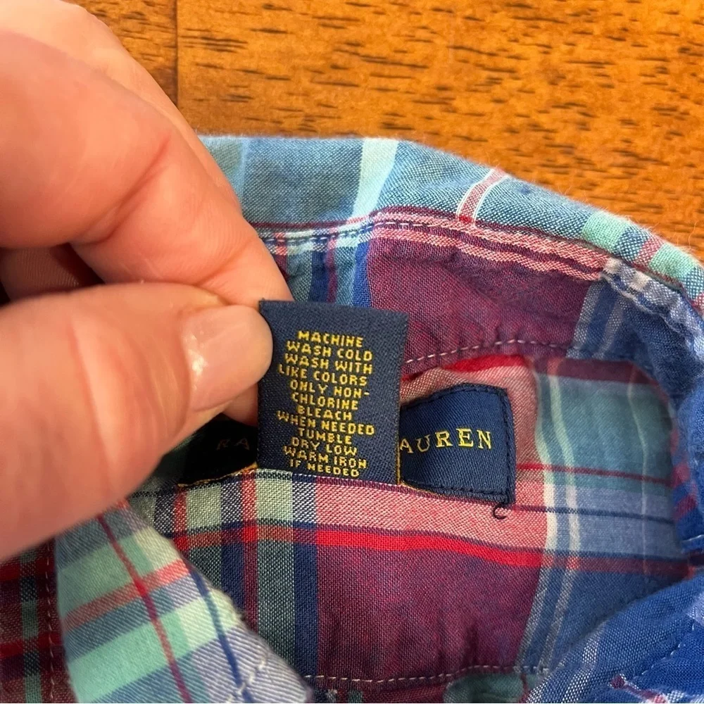 Ralph Lauren boys plaid navy red button down short sleeve shirt size 4/4T